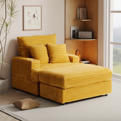 Ensemble de canapé rembourré 39 po avec repose-pieds en velours côtelé 39 po