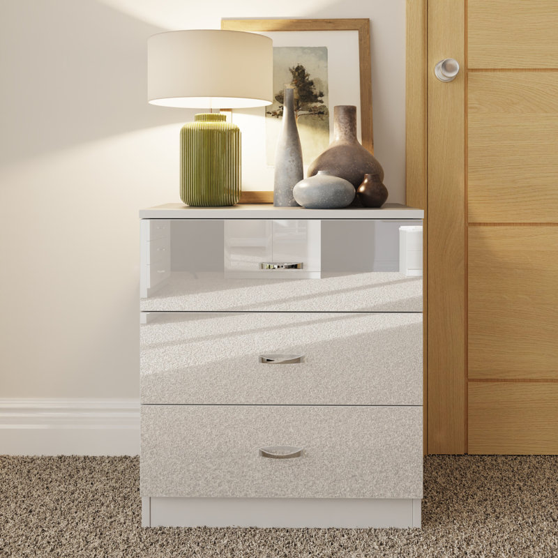 Brendle 3 Drawer Chest Of Drawers: 60cm Wide - High Gloss Front with Chrome Handles, Scratch Resistant., White