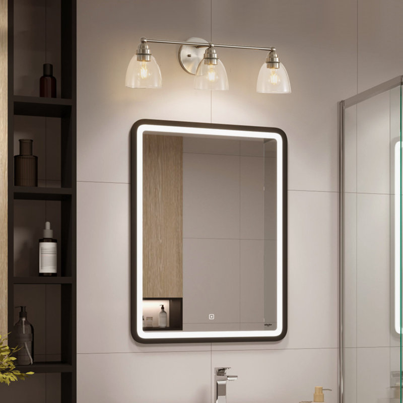 Habitatblan 26 po Luminaire de meuble-lavabo en nickel brossé avec abat-jour en verre transparent (ampoule non incluse)