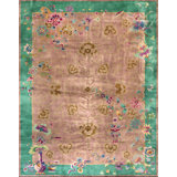 Wool Rectangle Room Size Coral Antique Chinese 1920s Knotted - Art Deco Rug
