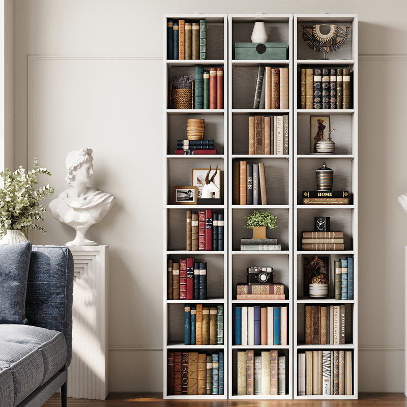 Narrow Design Storage,8-layer Thin High Bookcase With Open Adjustable Shelves,cube Display Rack, White