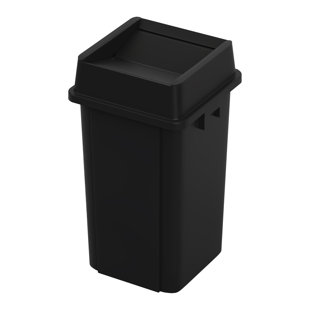 19 Gallon Black Square Plastic Trash Can with Swing Lid and Venting Channels