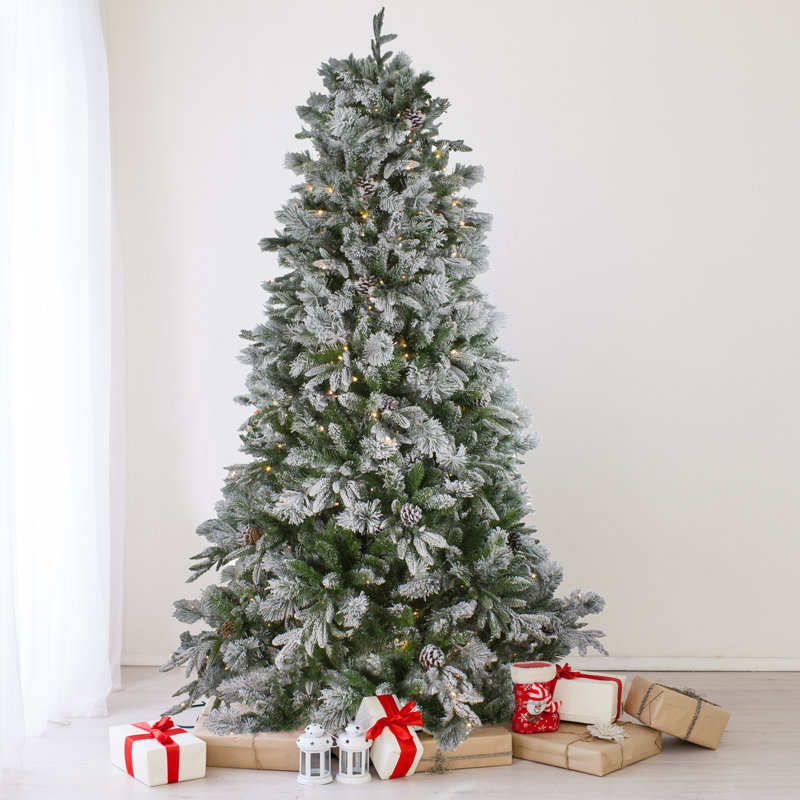 6.5' Pre-Lit Led Flocked Mixed Colorado Pine Artificial Christmas Tree - Clear Lights, 9' H, Pre-Lit