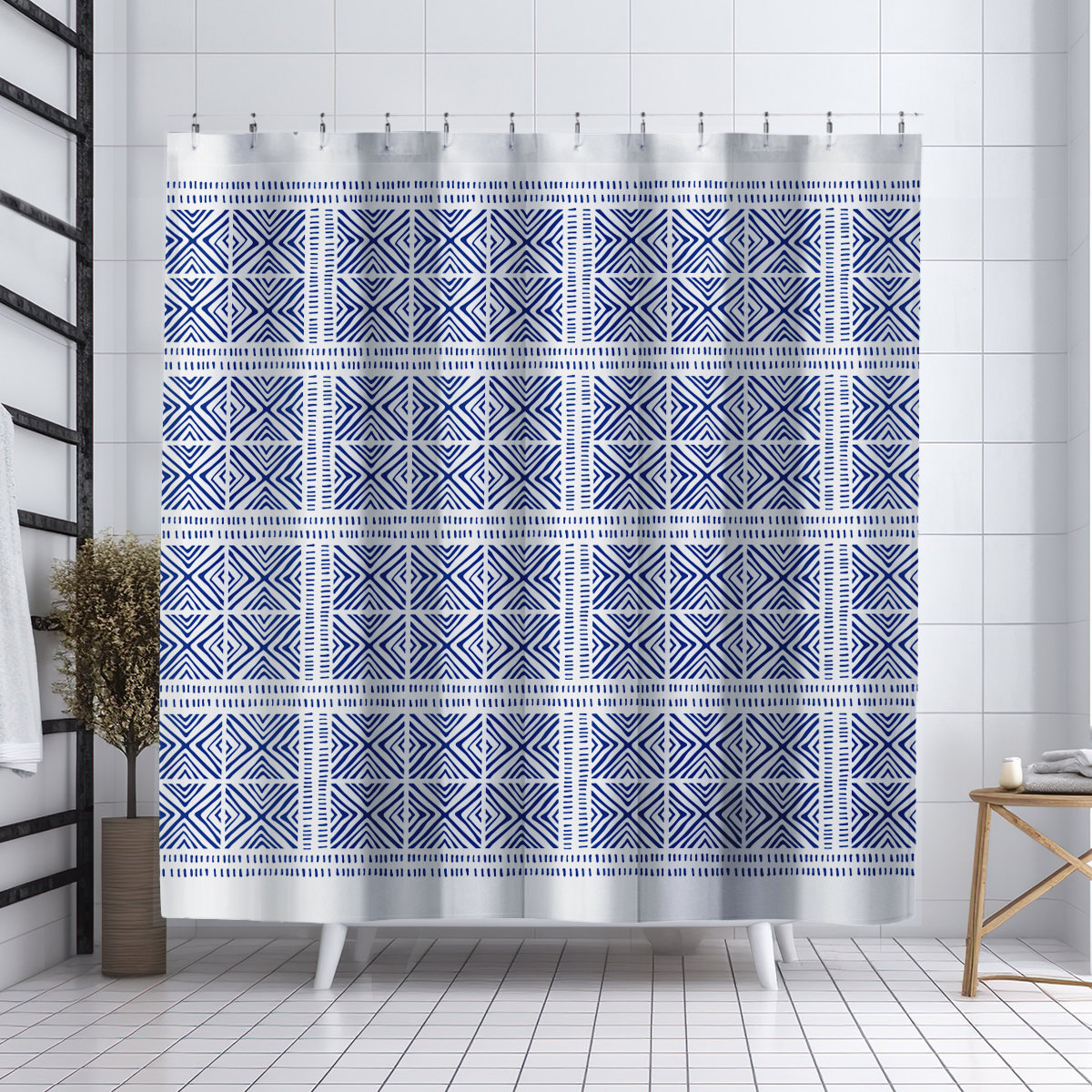 Thora Tribal Shower Curtain, ThoraTribal Navy Blue