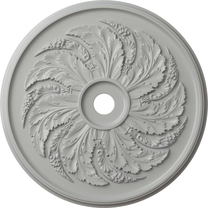 Médaillon de plafond à feuilles d'acanthe Endurathane Attica, diamètre extérieur de 53 1/2 po x P 3 1/2 po (convient aux auvents jusqu'à 4 5/8 po), fini argent chaud peint à la main