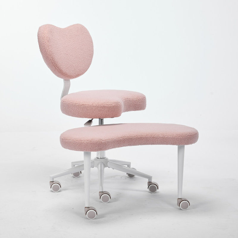 Pink Cross-Leg Sit-Stand Office Chair With Wheels - Designed For Individuals With Attention Deficit Hyperactivity Disorder (ADHD), It Features Lumbar Support And An Adjustable-Height Stool, Providing Flexible Seating For A Home Office.
