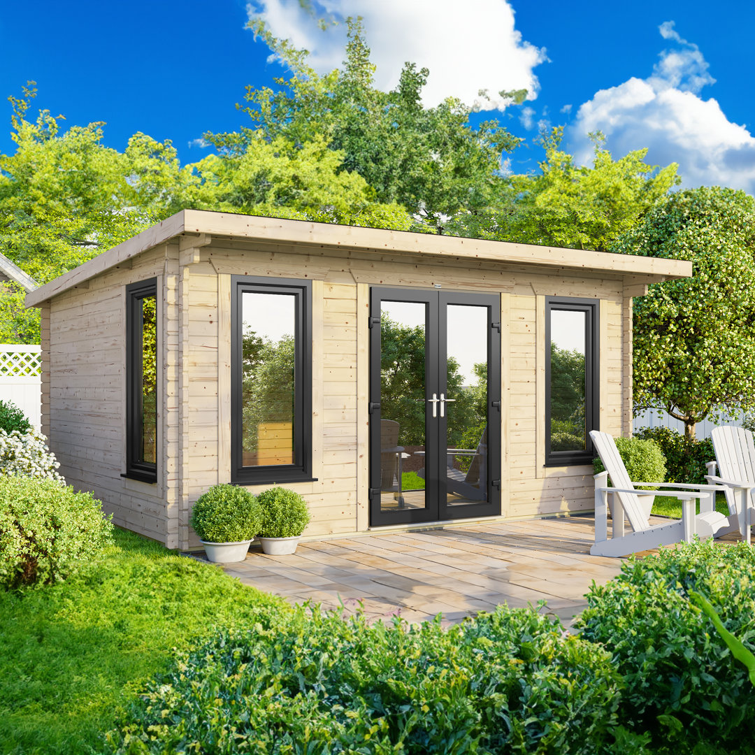 Powersheds 16 x 10ft Pent Log Cabin, Doors Central - 44mm