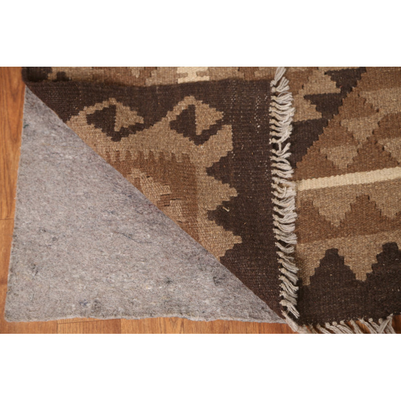 Tapis oriental brun en laine Kilim 7 x 10