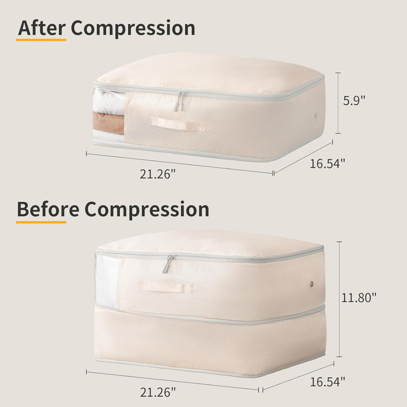 Space Saving Compression Storage Bags For Comforters, Blankets, Pillows & Bedding - Heavy Duty Organizer With Zipper, Clear Window & Reinforced Handles - Multi-Functional Storage Solution