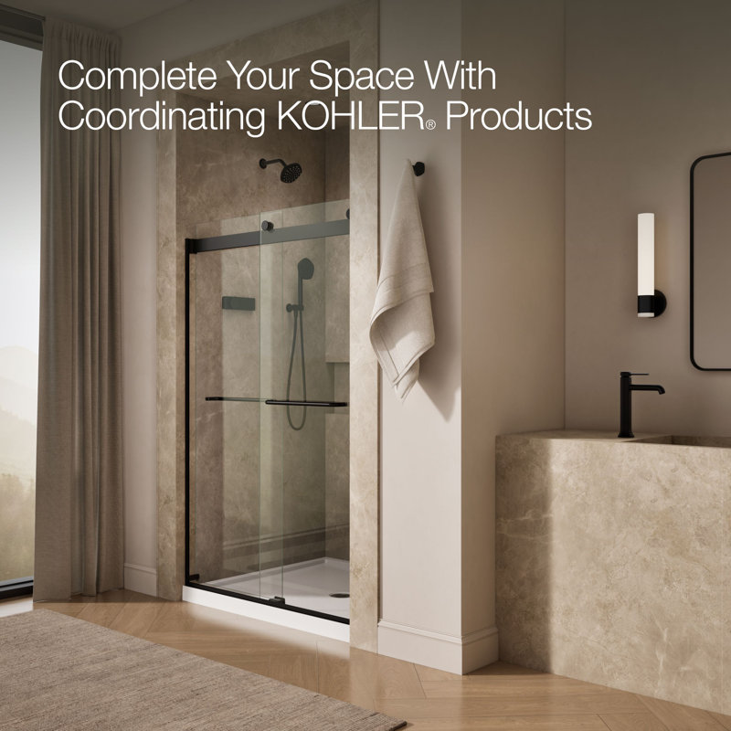 Levity 47.63" x 74" Bypass Shower Door with CleanCoat® Technology, Crystal Clear, Matte Black