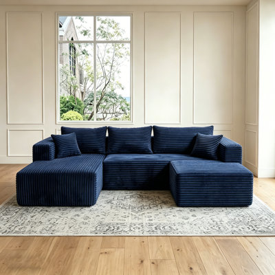 92.5" Modular Boneless Sectional Compression Sofa, U-shaped Modern Corduroy Couch Set No Assembly Required