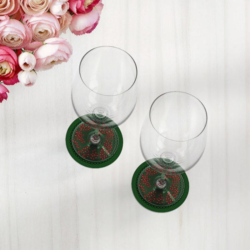 Christmas Berries Red Green Vegan Leather Round Coasters, Red Green