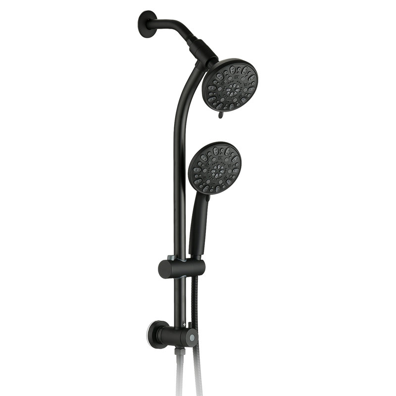 Drill-Free Slide Bar Combo Rain Showerhead 7-Setting Hand, Dual Shower Head Spa System, Matte Black