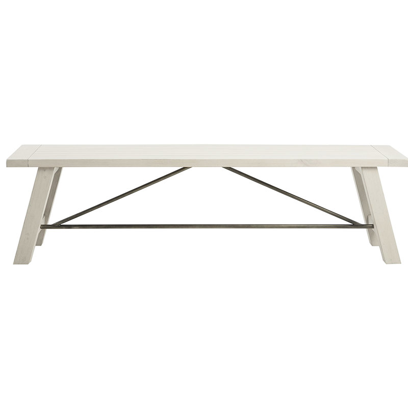 Banc de salle à manger en bois massif avec support de traverse en métal, aspect blanchi, sièges 3, banc de lavage blanc d'une capacité de 400 lb, composants pour
