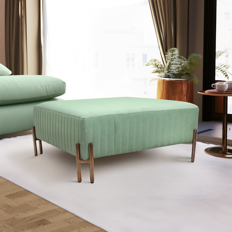 Dinuk Ottoman Fabric and Non-Woven Upholstery with Vertical Channel Stitching and Sleek Metal Legs in Glam Modern Design for Contemporary Decorative Accent