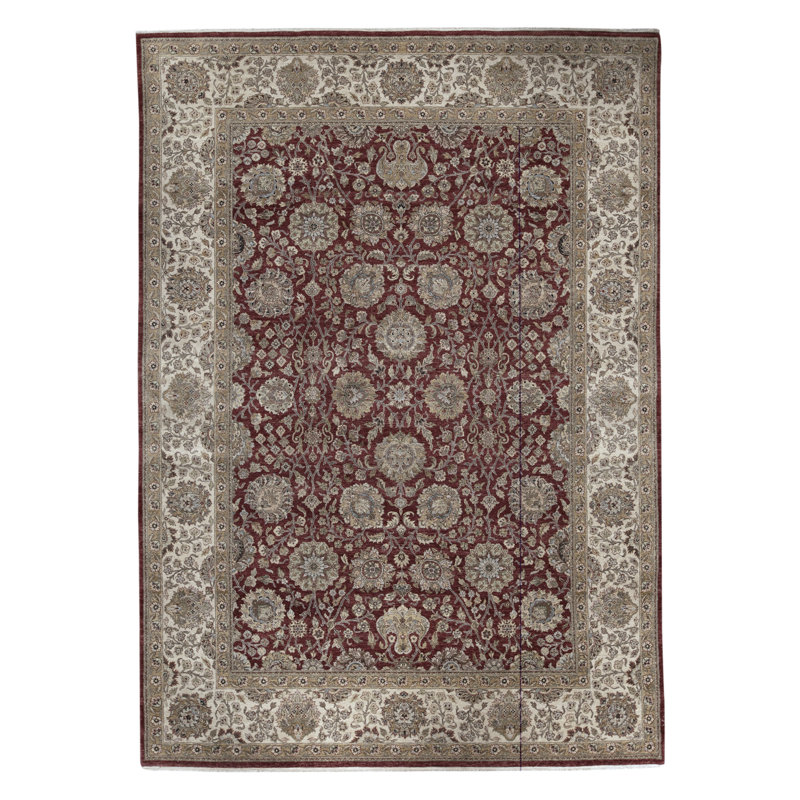 Tapis rouge et ivoire noué à la main de haute qualité