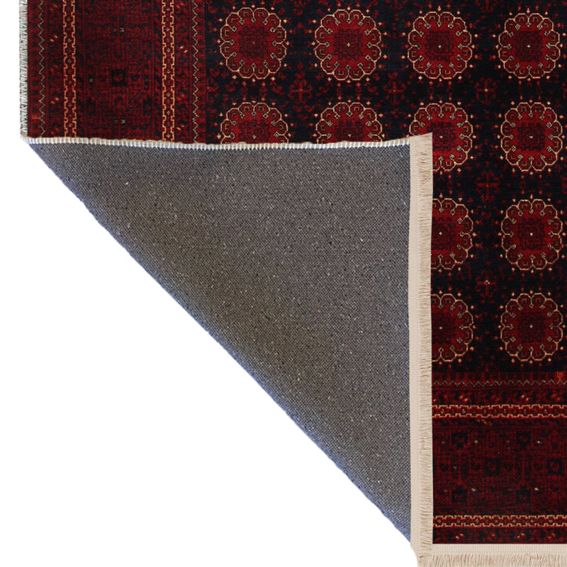 Tapis décoratif à motif frangé rouge et noir, Tapis de couloir 3 pi 3 po x 9 pi 10 po