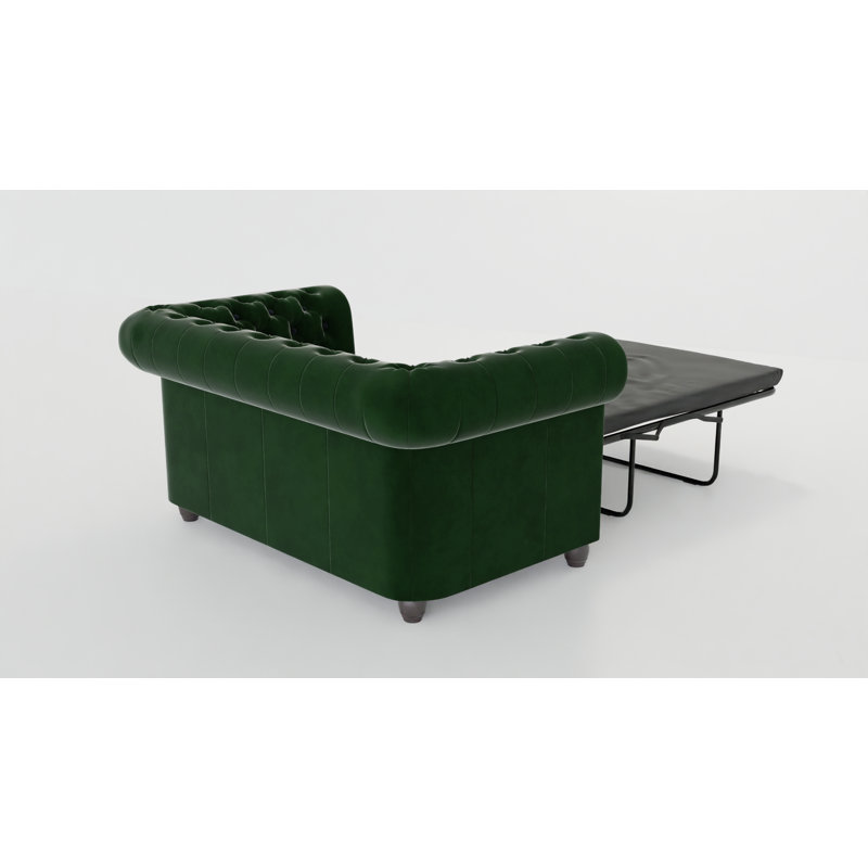 Chesterfield Hanna Sofa Set with Sleeping Function 3+2+1 Made of Velvet Fabric with Solid Wood Legs, Bottle Green