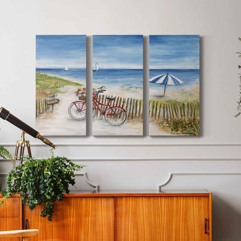 «Beach Ride II», peinture sur toile tendue 3 pièces, H 60 po x l 120 po x P 1 po