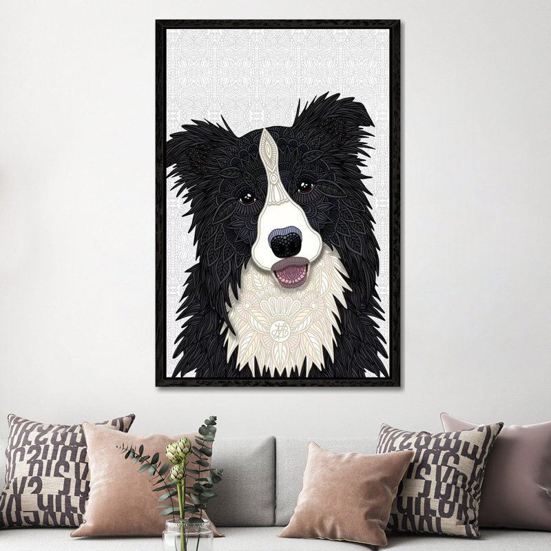 Cute Border Collie by Angelika Parker - Gallery-Wrapped Canvas Giclée on Canvas, Black Floater Framed