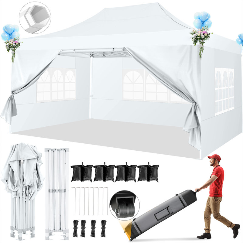 Tente à auvent escamotable de qualité commerciale 10 pi x 15 pi - UPF50 + imperméable avec parois amovibles et sac à roulettes pour les mariages, les abris d'auto