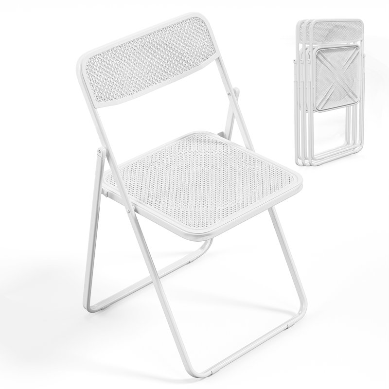 Chaise pliante en plastique imitation rotin (ensemble de 4), Blanc
