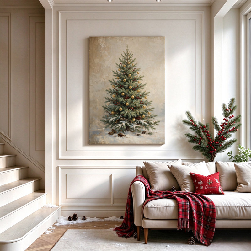 Arbre de Noël rétro, art mural sur toile, 24 x 16 po, 24" H x 16" W, Does Not Apply