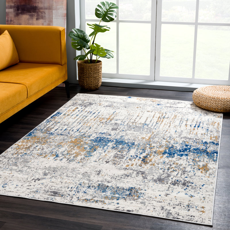 Tapis contemporain gris et bleu Haenisch DUN120A, Rectangle 7 pi 9 po x 10 pi 2 po