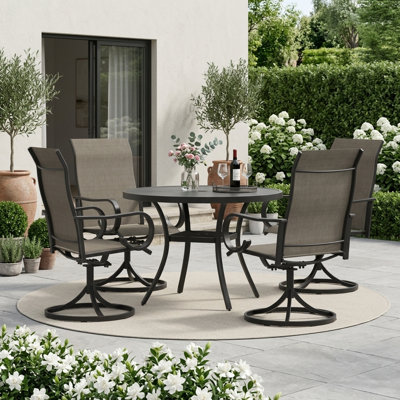 4-Person Outdoor Round Patio Dining Set With Swivel Textilene Chairs