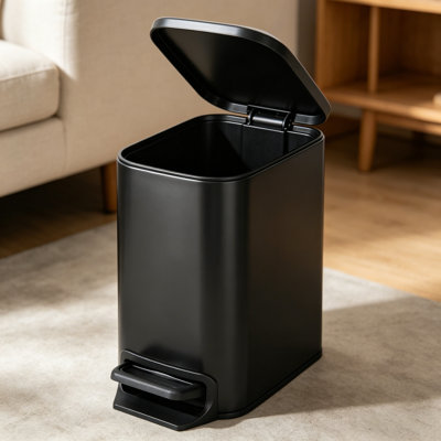Black Stainless Steel Pedal Trash Can – 6L (1.6 Gal) With Soft-Close Lid, Removable Inner Bucket, And Fingerprint-Resistant Finish – Ideal For Home & Bathroom Use