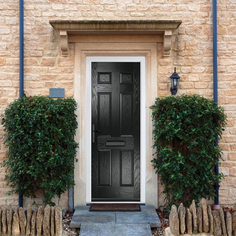 Crystal GRP Front door Muirfield solid Agate Grey 890mm x 2090mm Open in Left hand None Glass, 89mm x 209mm, Black, Right