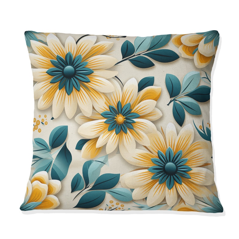 Coussin décoratif en polyester jaune et bleu, H 18 po x l 18 po