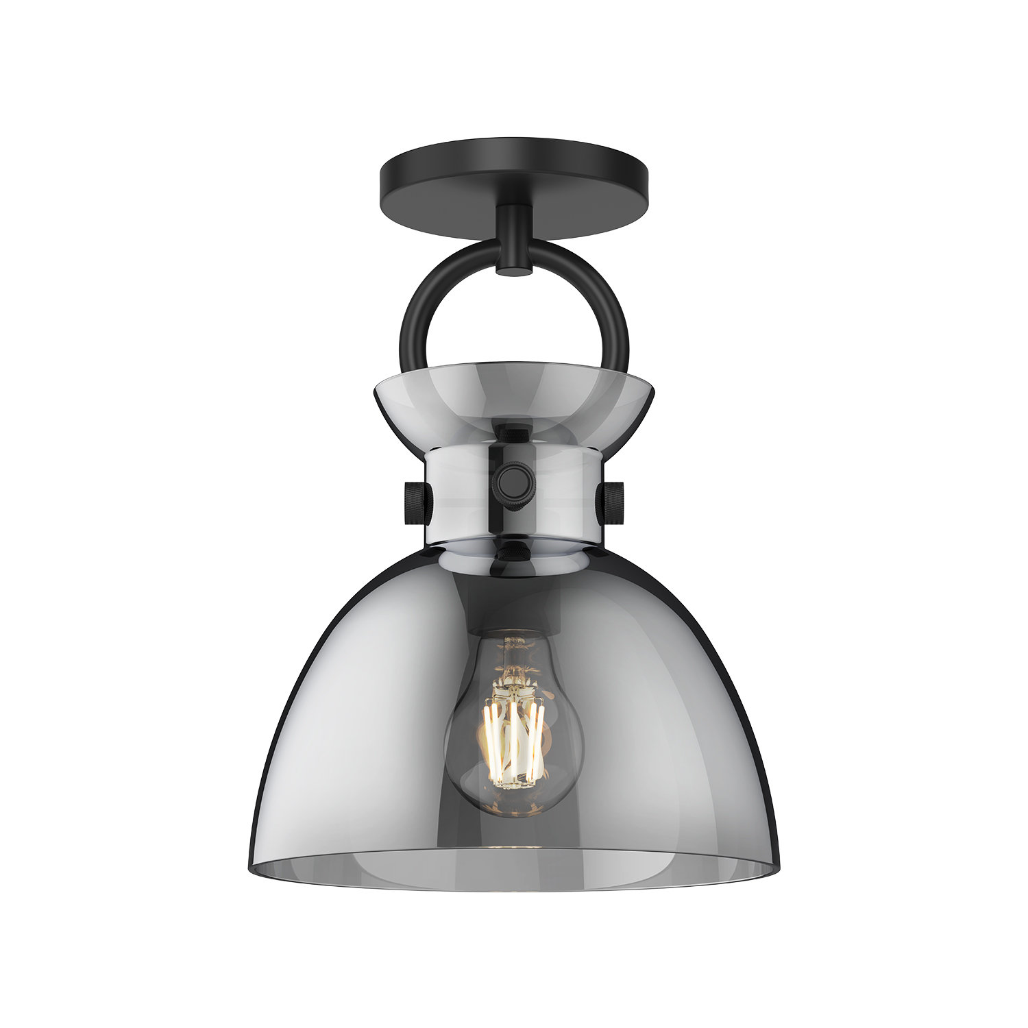 Tinka Single Light Glass Semi Flush Mount, Matte Black, Smoked