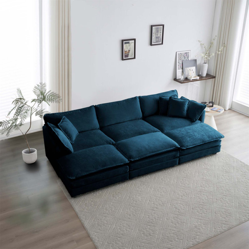 Canapé modulaire confortable à assise profonde en U avec repose-pieds et coussins en chenille réversible et confortable