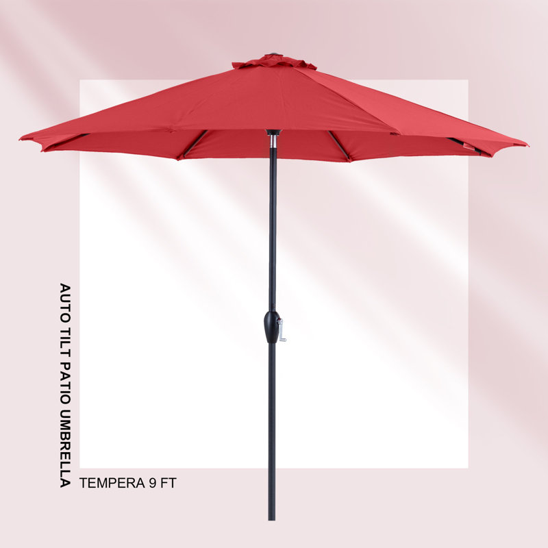 9ft Patio Umbrellas Outdoor Table Market Umbrellas with Crank and Pust Button Tilt, Wood Color Pole, Rust Red