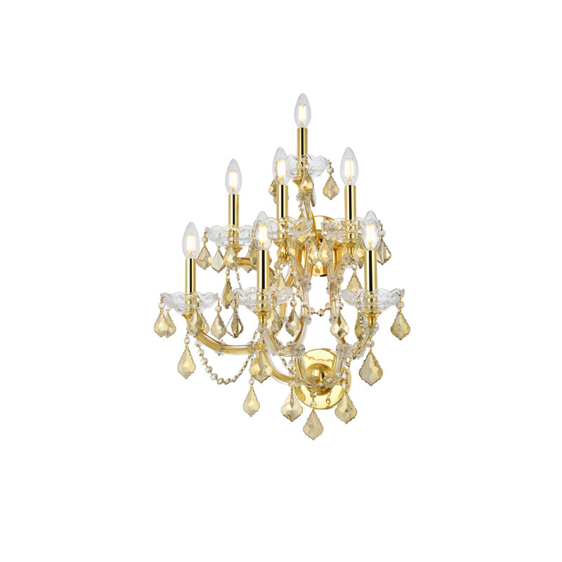Maria Theresa Mishayla Clear Royal Cut Crystal, Gold/Golden Teak, 27" H x 12" W x 12" D, 7