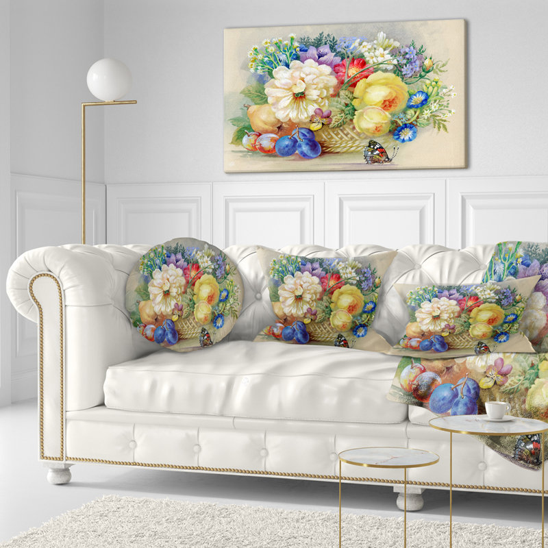 Coussin floral à fleurs et fruits, Rectangle 12 po x 20 po