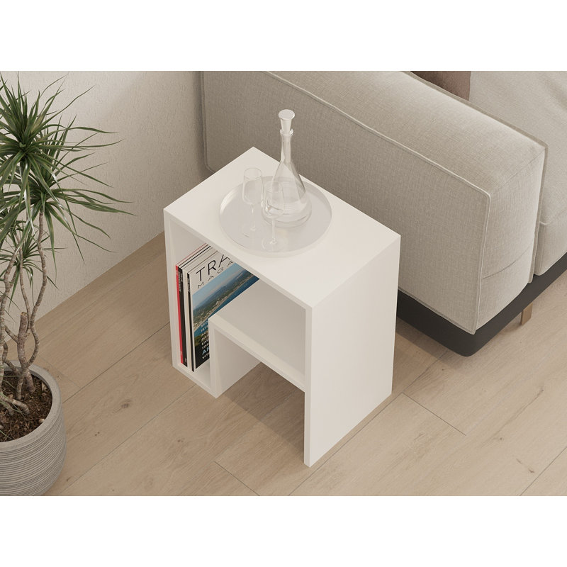 Table d'appoint moderne blanche de 17,7 po x 20,4 po x 11,8 po | 100% panneau de particules enduit de mélamine, épaisseur: 0,7 pouce | Conception murale, élégante et fonctionnelle pour le salon, la chambre à coucher ou les espaces de bureau