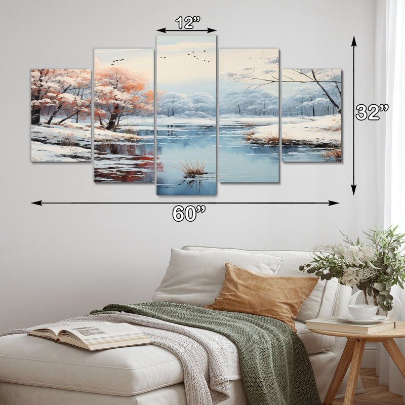 Paysage d'hiver, reflet glacé - Paysages, art mural, salon - 5 panneaux