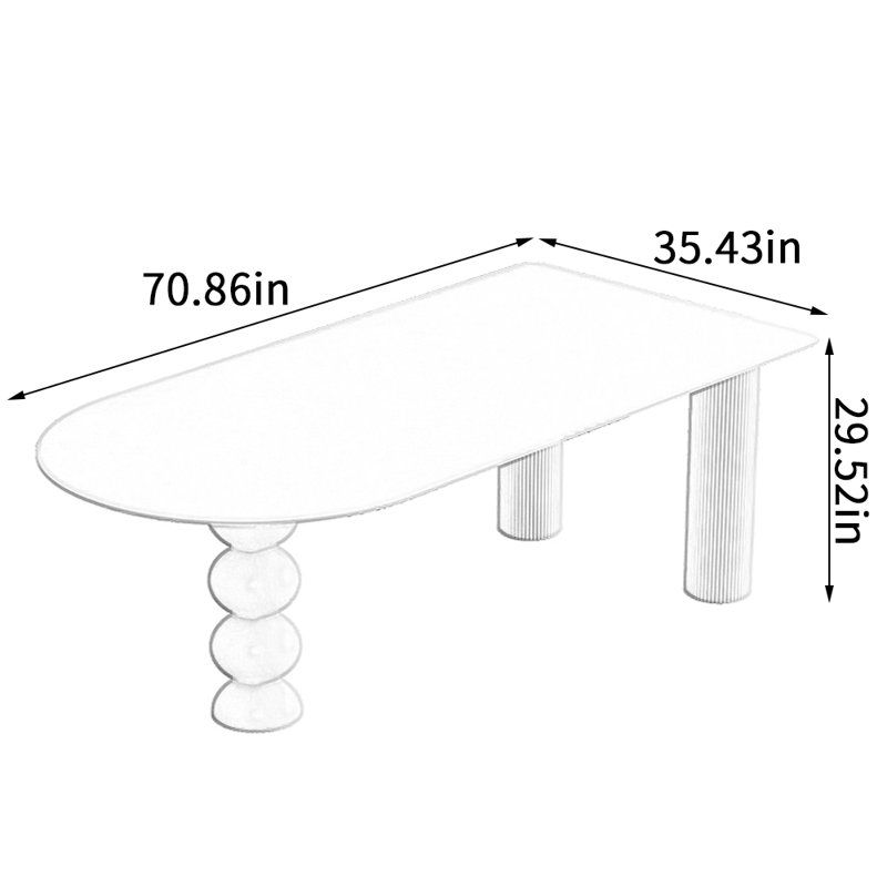 Modern Cream Style White Rock Slab Dining Table, 29.52"H x 70.86"L x 35.43"W