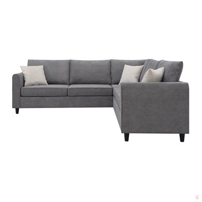 91*91 Modern Upholstered Living Room Sectional Sofa, L Shape Furniture Couch With 3 Pillows