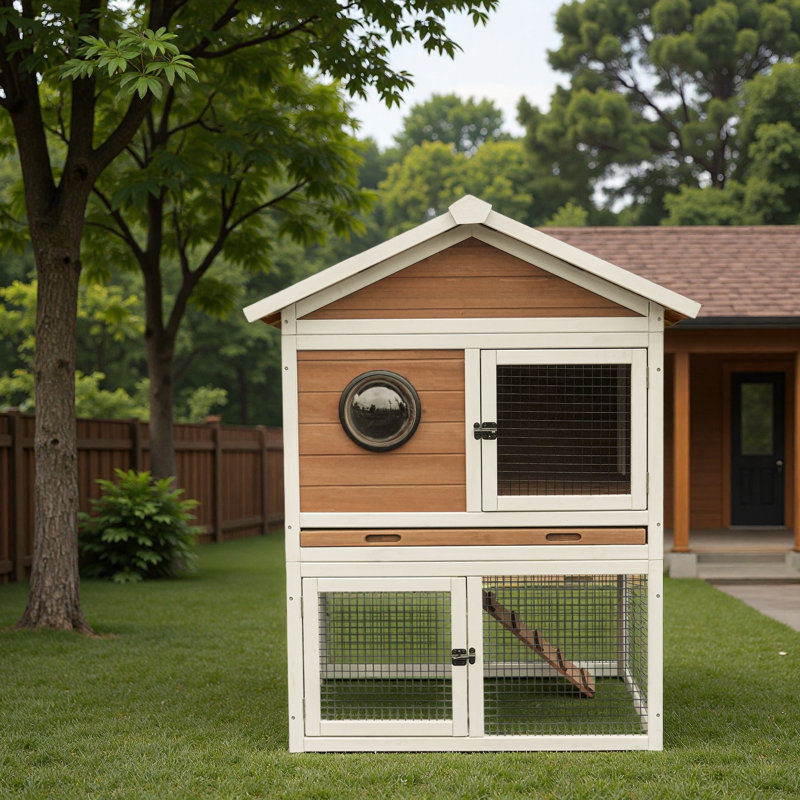 Cage à lapin en bois de qualité supérieure, maison de lapin extérieure résistante aux intempéries avec plateau coulissant et coulissant, refuge spacieux pour petits animaux
