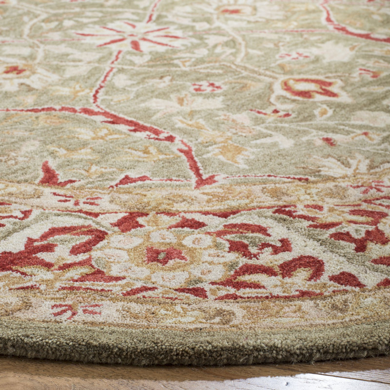 Tapis oriental vert en laine touffeté à la main Tingley, Rond 4 pi