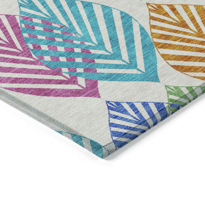 Tapis floral lavable intérieur 10 pi x 14 pi bleu