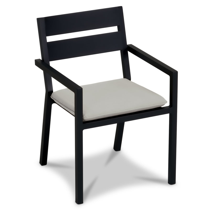 Pacifica Dining Arm Chair - White - Canvas Flax, Cast Silver Sunbrella®, Black
