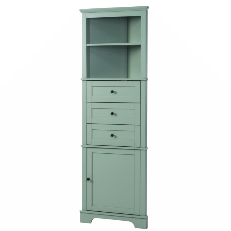 Triangle Tall Cabinet With 3 Drawers And Adjustable Shelves For Bathroom, Kitchen Or Living Room, MDF Board With Painted Finish