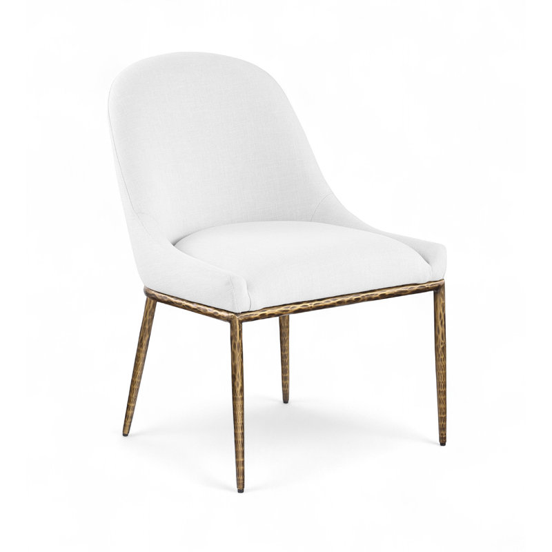 Ferro Hessle Linen Textured Performance Fabric Upholstered Dining Side Chair, Brushed Gold, White Linen Textured Fabric