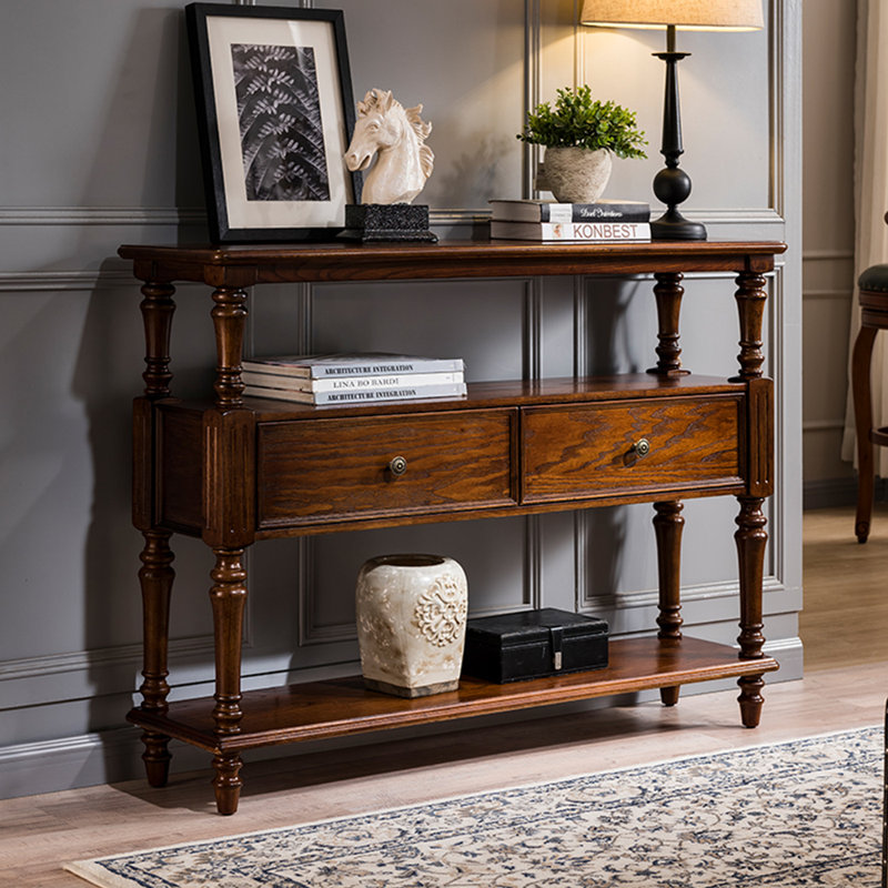 Multi Functional Solid Wood Console Table, Brown, 34.65" H x 39.37" W x 13.78" D