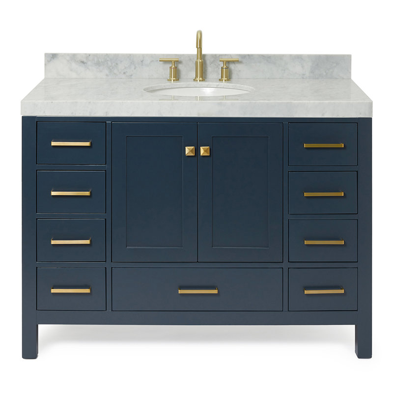 Ensemble de meuble-lavabo simple Cambridge, Ovale, Bleu minuit / laiton satiné, 48" W