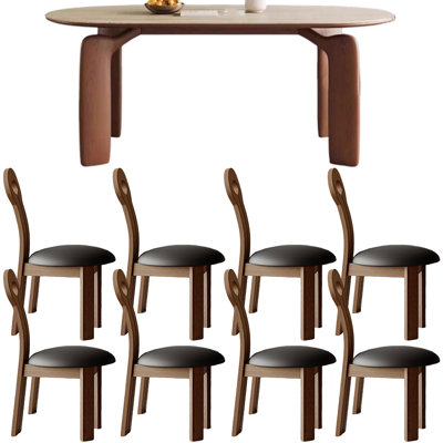 French Vintage Solid Wood Rock Dining Table Chair Rectangular 70.8'' L x 31.4'' W Dining Set